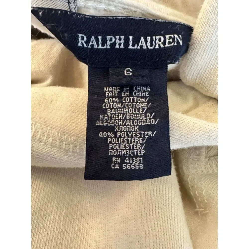 Ralph Lauren Girls Sz 6 Cream Pullover Classic Hoodie Sweatshirt Red Pony Logo